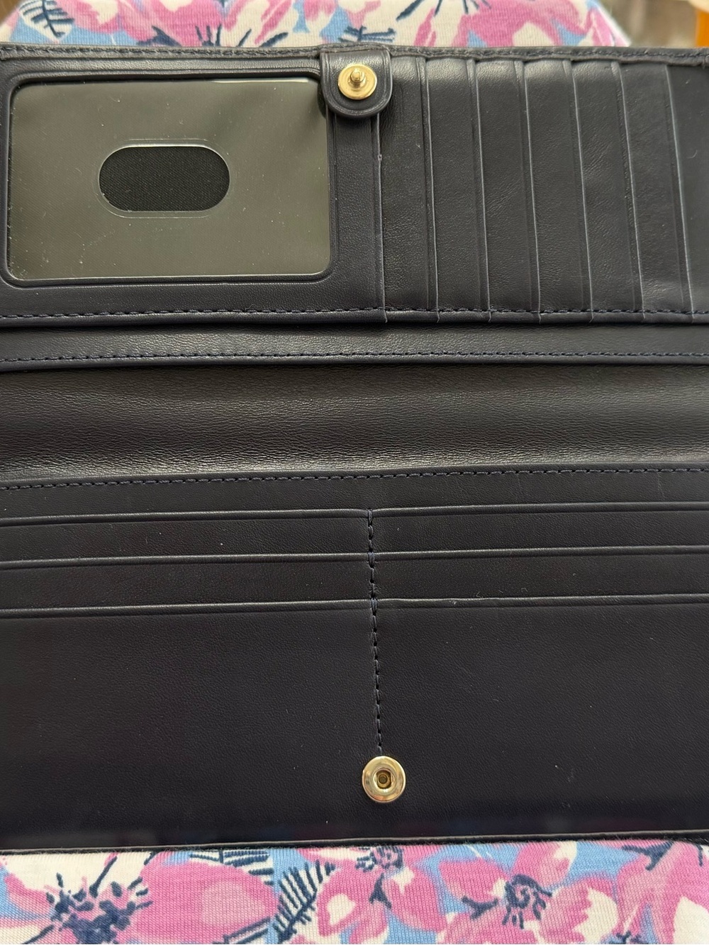 Brahmin Navy Blue Ady Leather Wallet with Gold Tone Logo Plate - Picture 4 of 5